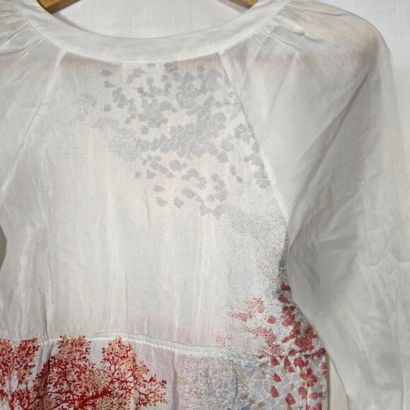 Anthropologie Mermaid Cotton Silk Knee Landscape Sunset Beach Medium Dress - Picture 10 of 11